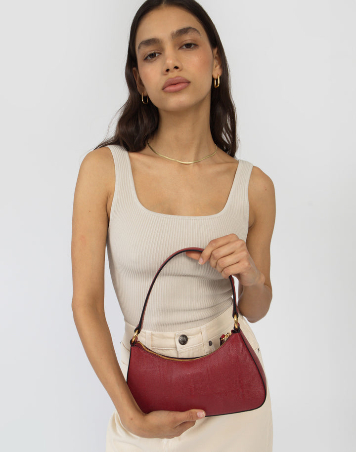 recycled genuine leather mini shoulder bag cherry red lizard #color_cherry-red-lizard
