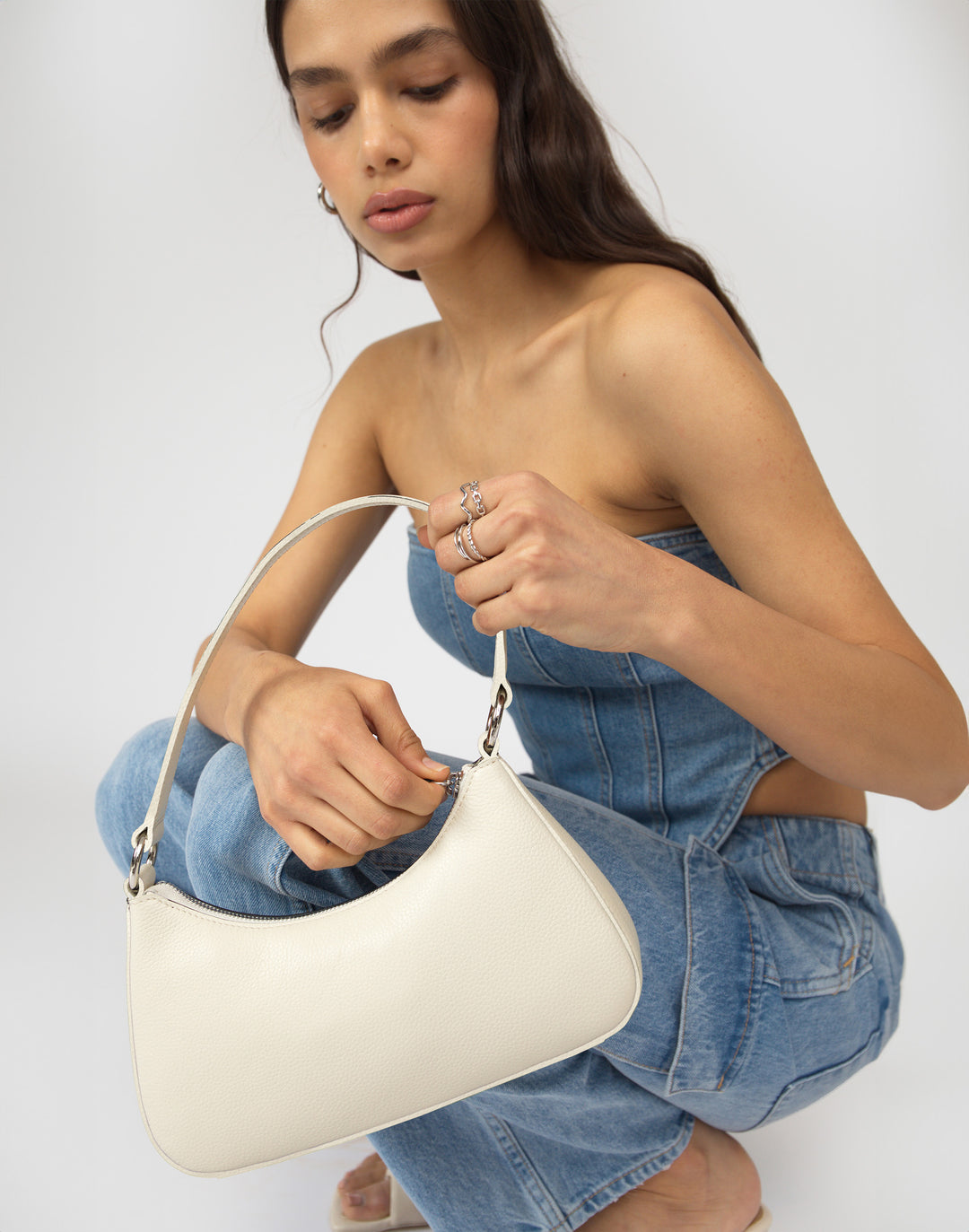 recycled genuine leather mini shoulder bag white pebbled leather #color_white