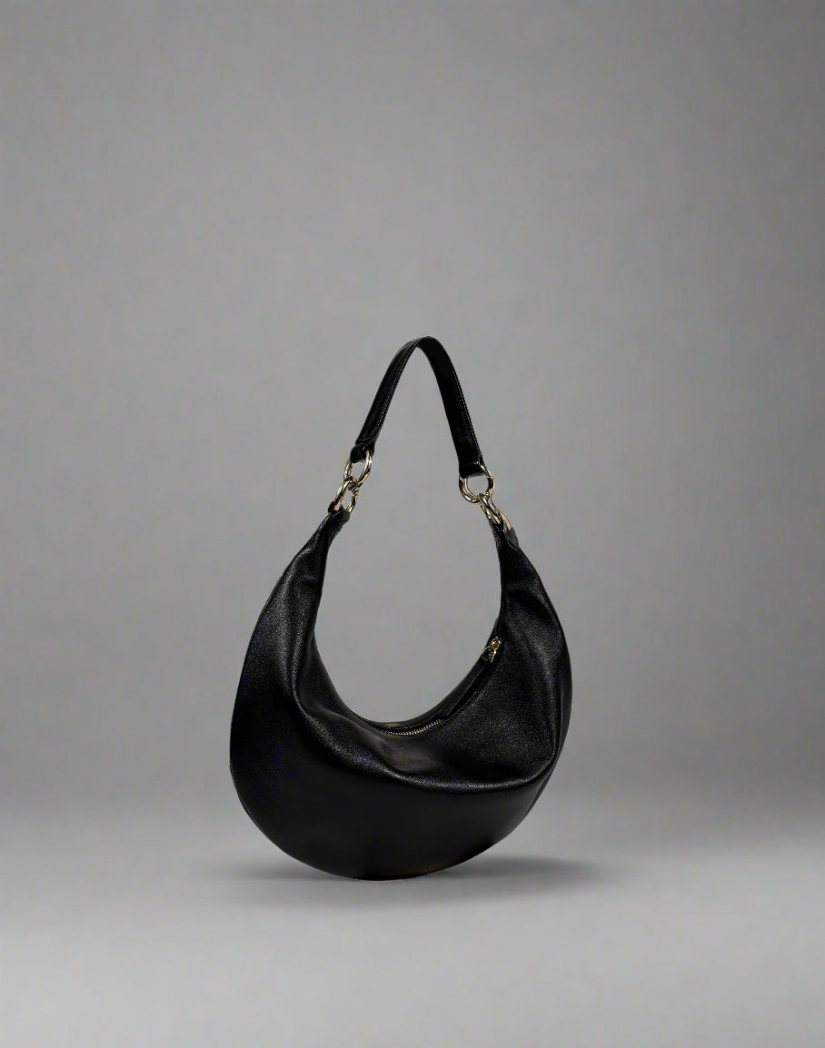 HYER GOODS convertible crossbody hobo Piccola ring bag #color_black-gold