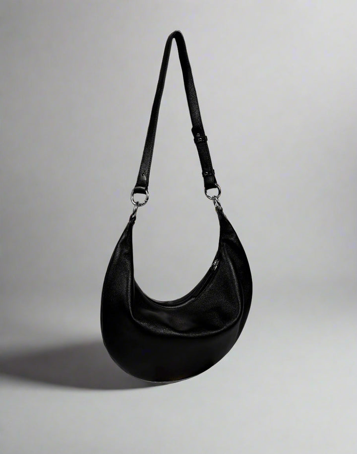 HYER GOODS convertible crossbody hobo Piccola ring bag #color_black-silver