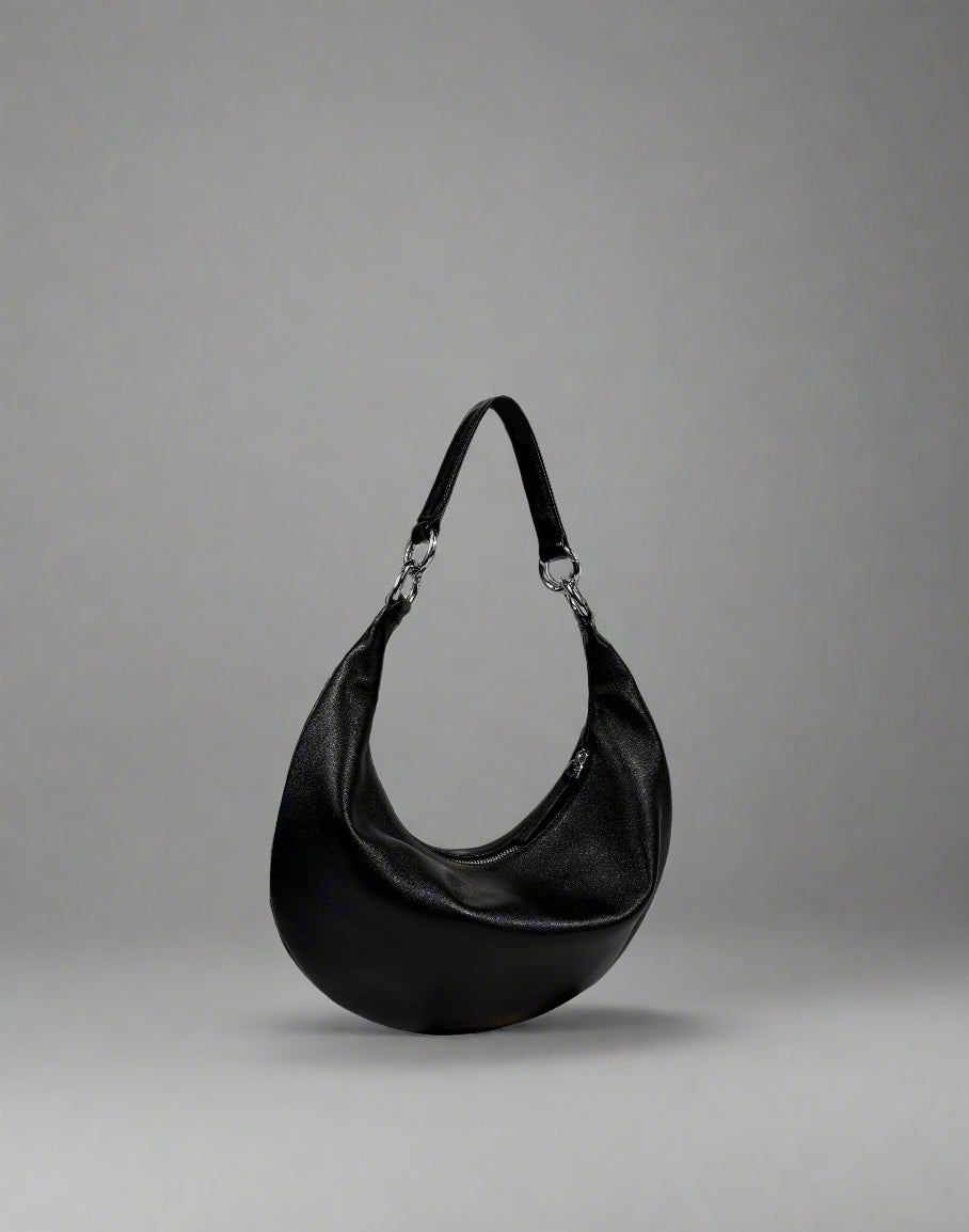 HYER GOODS convertible crossbody hobo Piccola ring bag #color_black-silver