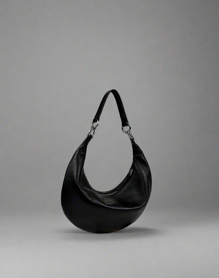 HYER GOODS convertible crossbody hobo Piccola ring bag #color_black-silver