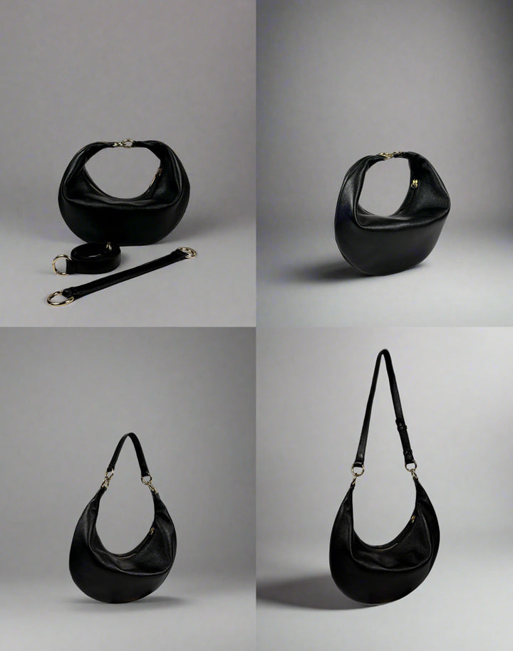 HYER GOODS convertible crossbody hobo Piccola ring bag #color_black-gold