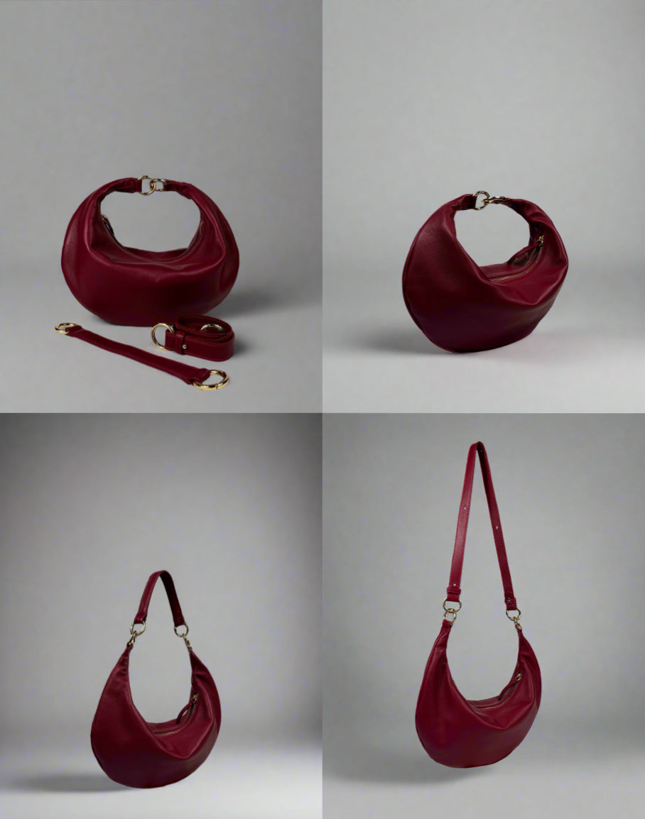 HYER GOODS convertible crossbody hobo Piccola ring bag #color_dark-cherry-red