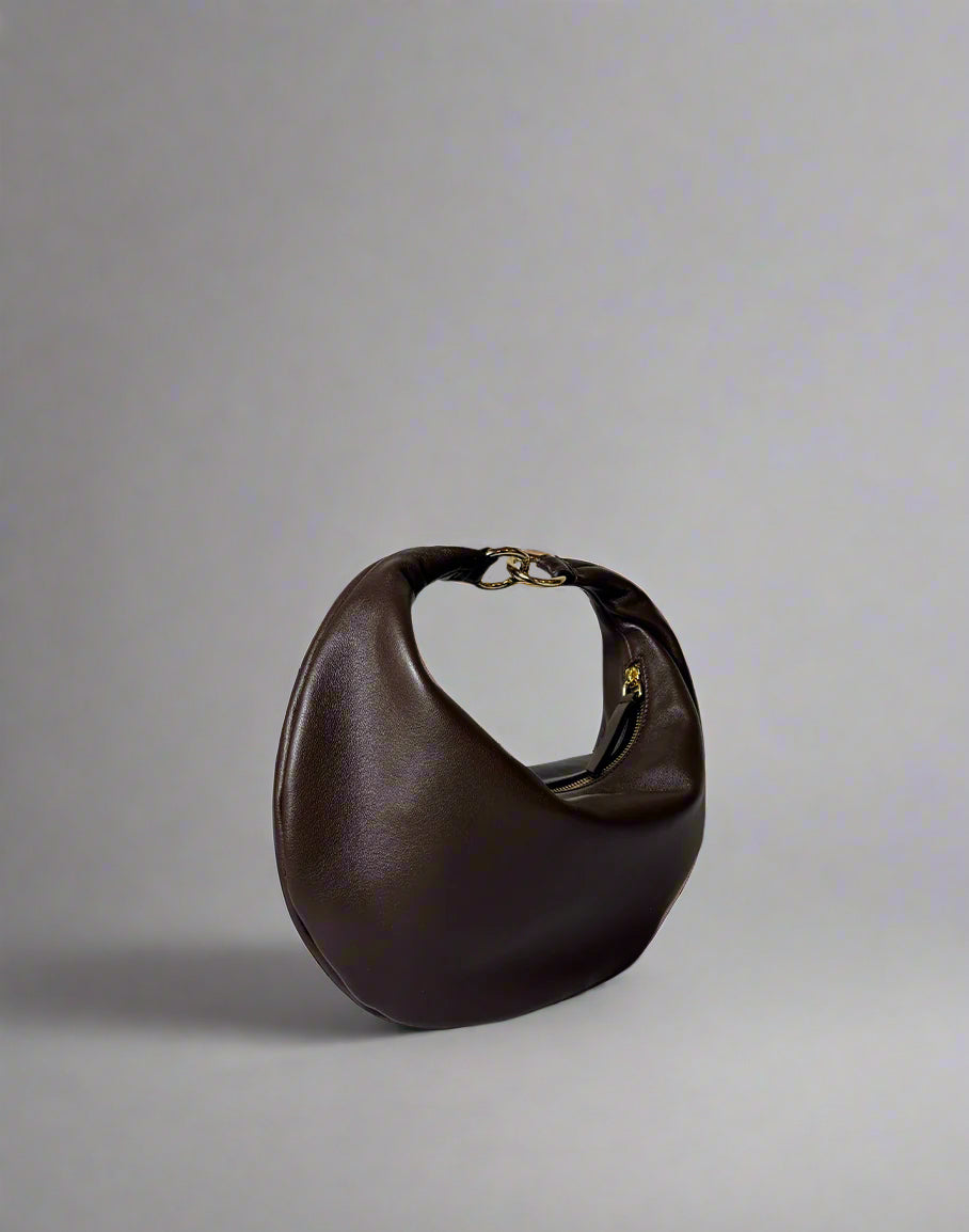 HYER GOODS convertible crossbody hobo  crescent bag Piccola ring bag #color_chocolate