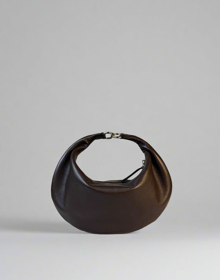 HYER GOODS convertible crossbody hobo  crescent bag Piccola ring bag #color_chocolate