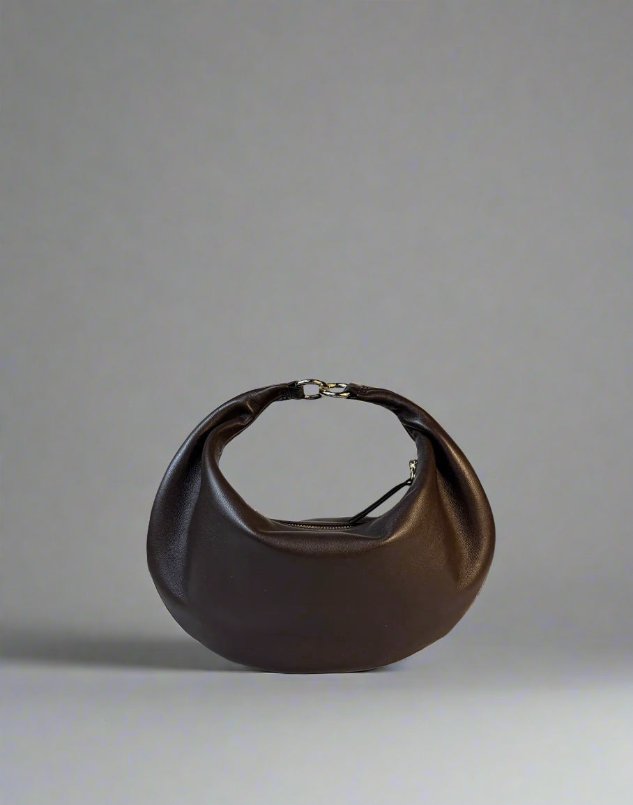 HYER GOODS convertible crossbody hobo  crescent bag Piccola ring bag #color_chocolate