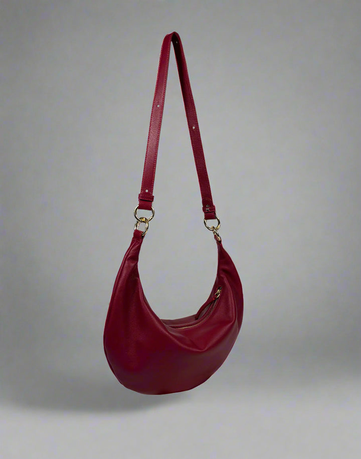 HYER GOODS convertible crossbody hobo Piccola ring bag #color_dark-cherry-red