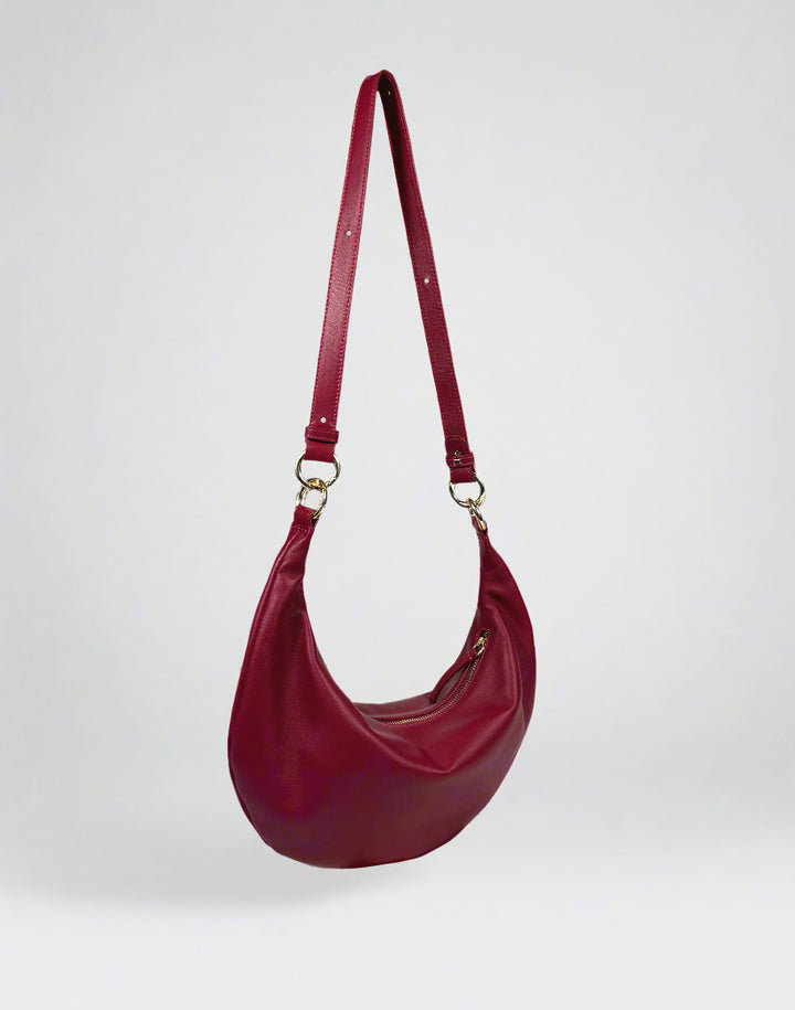 HYER GOODS convertible crossbody hobo Piccola ring bag #color_dark-cherry-red