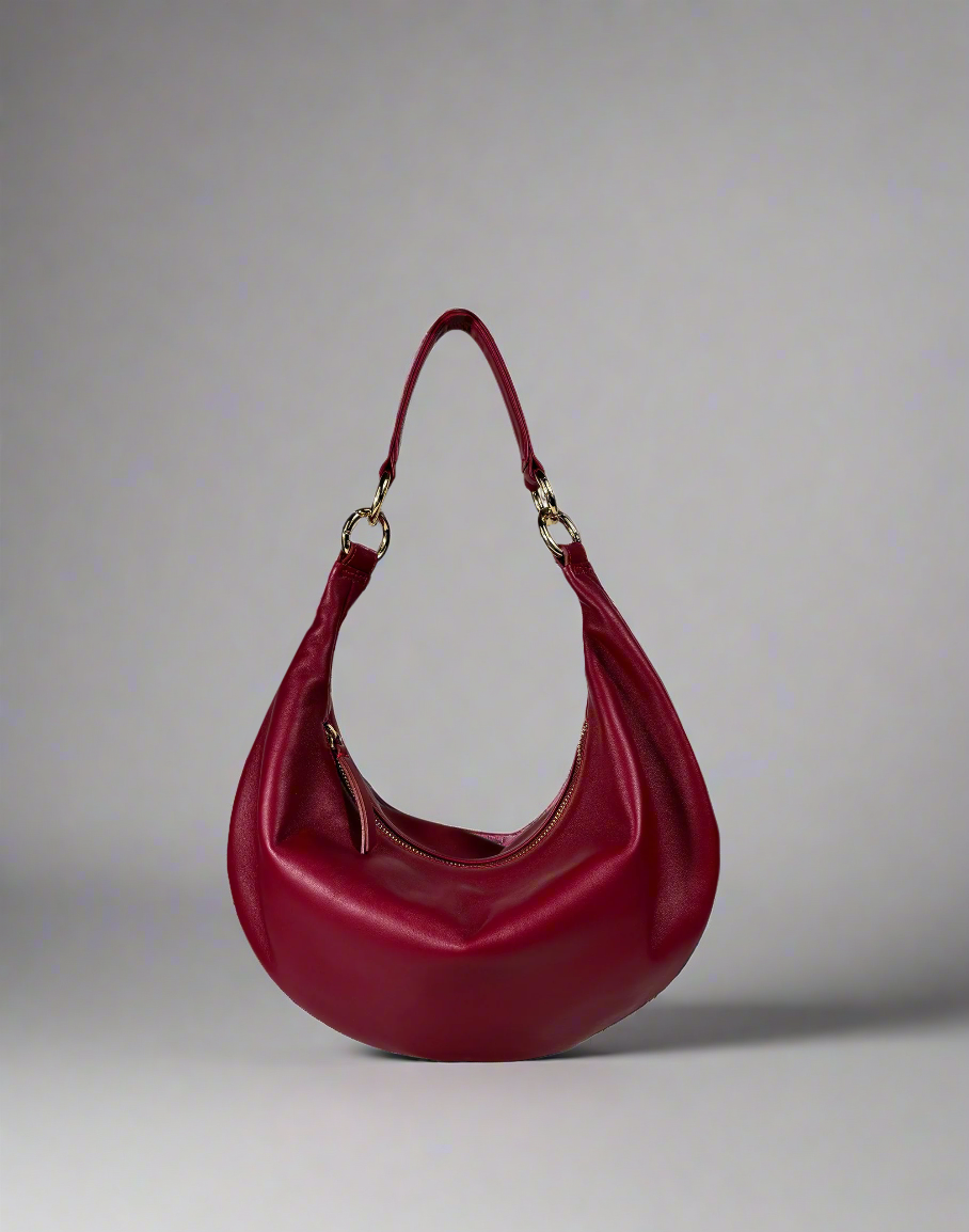 HYER GOODS convertible crossbody hobo Piccola ring bag #color_dark-cherry-red