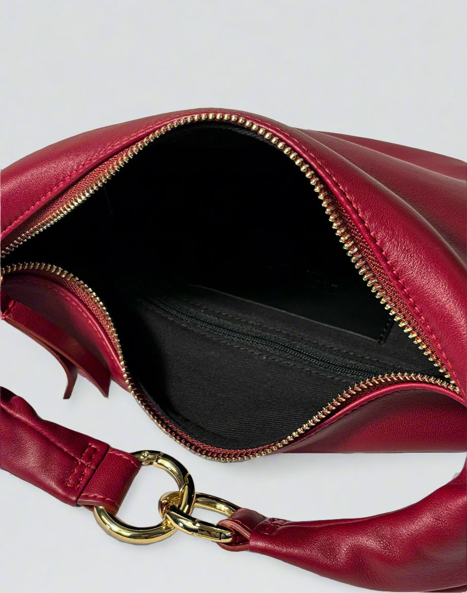 HYER GOODS convertible crossbody hobo Piccola ring bag #color_dark-cherry-red