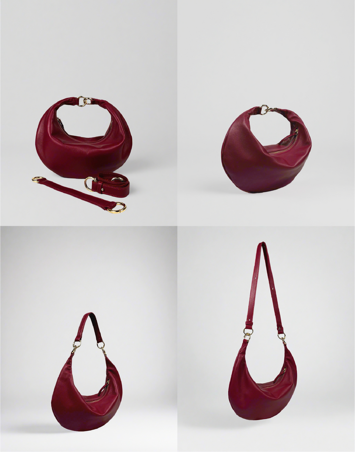 HYER GOODS convertible crossbody hobo Piccola ring bag #color_dark-cherry-red