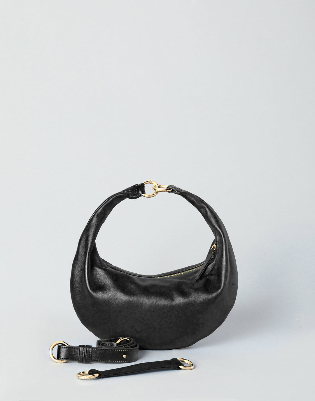HYER GOODS convertible crossbody hobo Piccola ring bag #color_black-gold