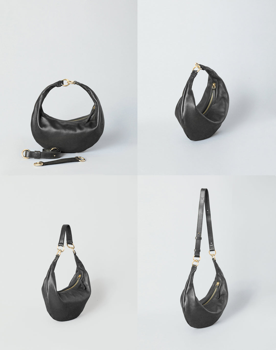 HYER GOODS convertible crossbody hobo Piccola ring bag #color_black-gold