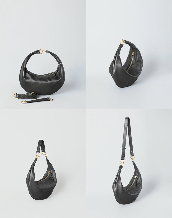 HYER GOODS convertible crossbody hobo Piccola ring bag #color_black-gold