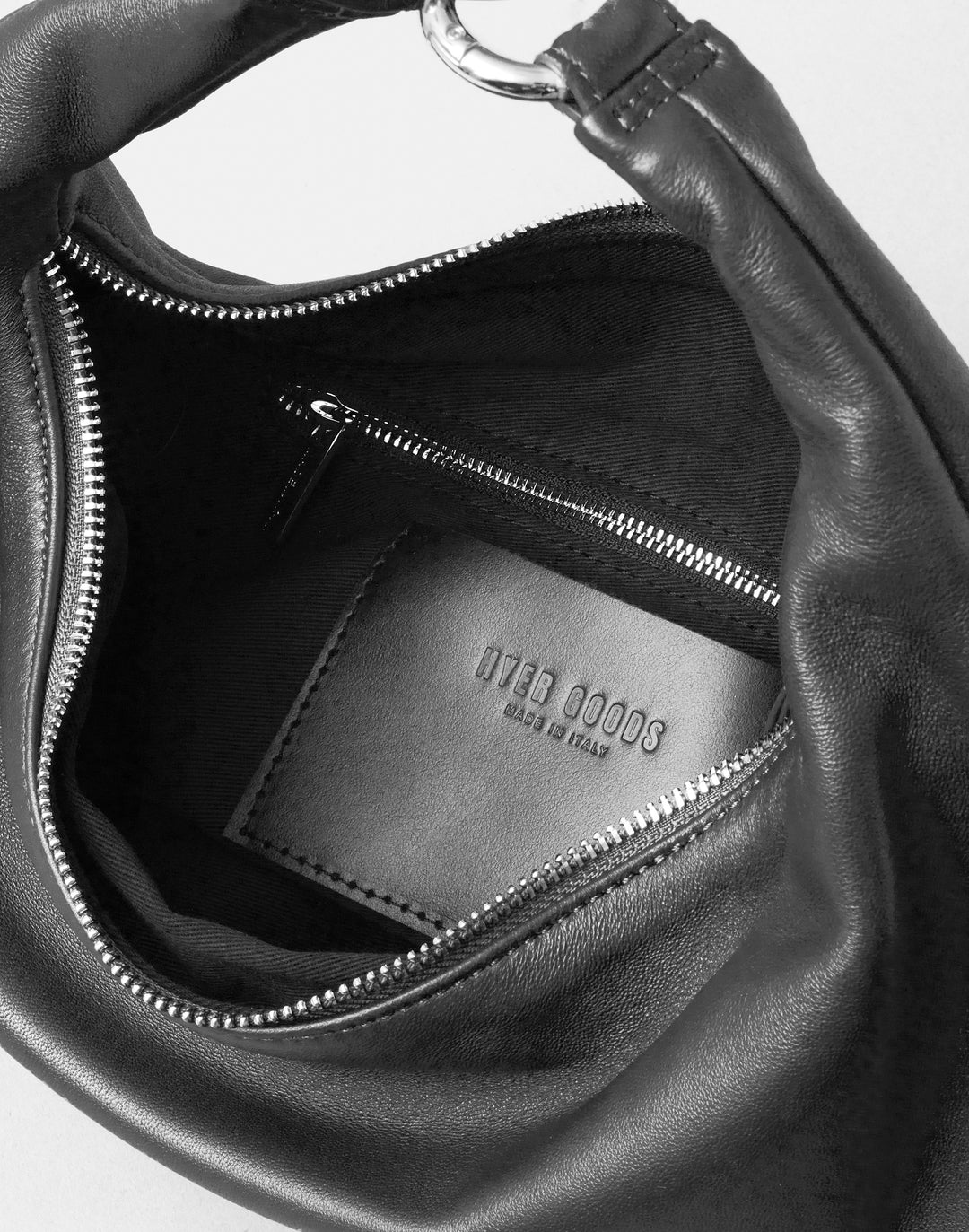 HYER GOODS convertible crossbody hobo Piccola ring bag #color_black-silver