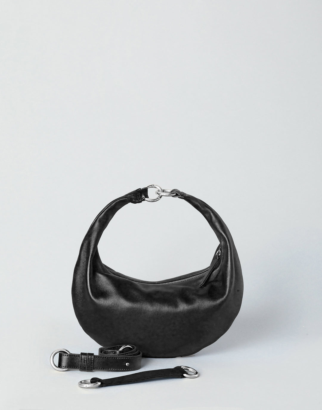 HYER GOODS convertible crossbody hobo Piccola ring bag #color_black-silver