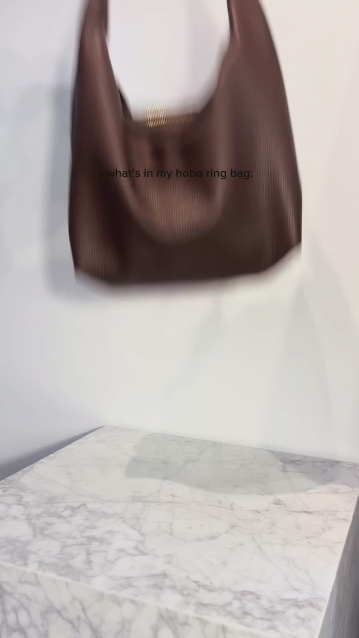 HYER GOODS tumbled leather oversized crossbody hobo ring bag black silver#color_black-silver