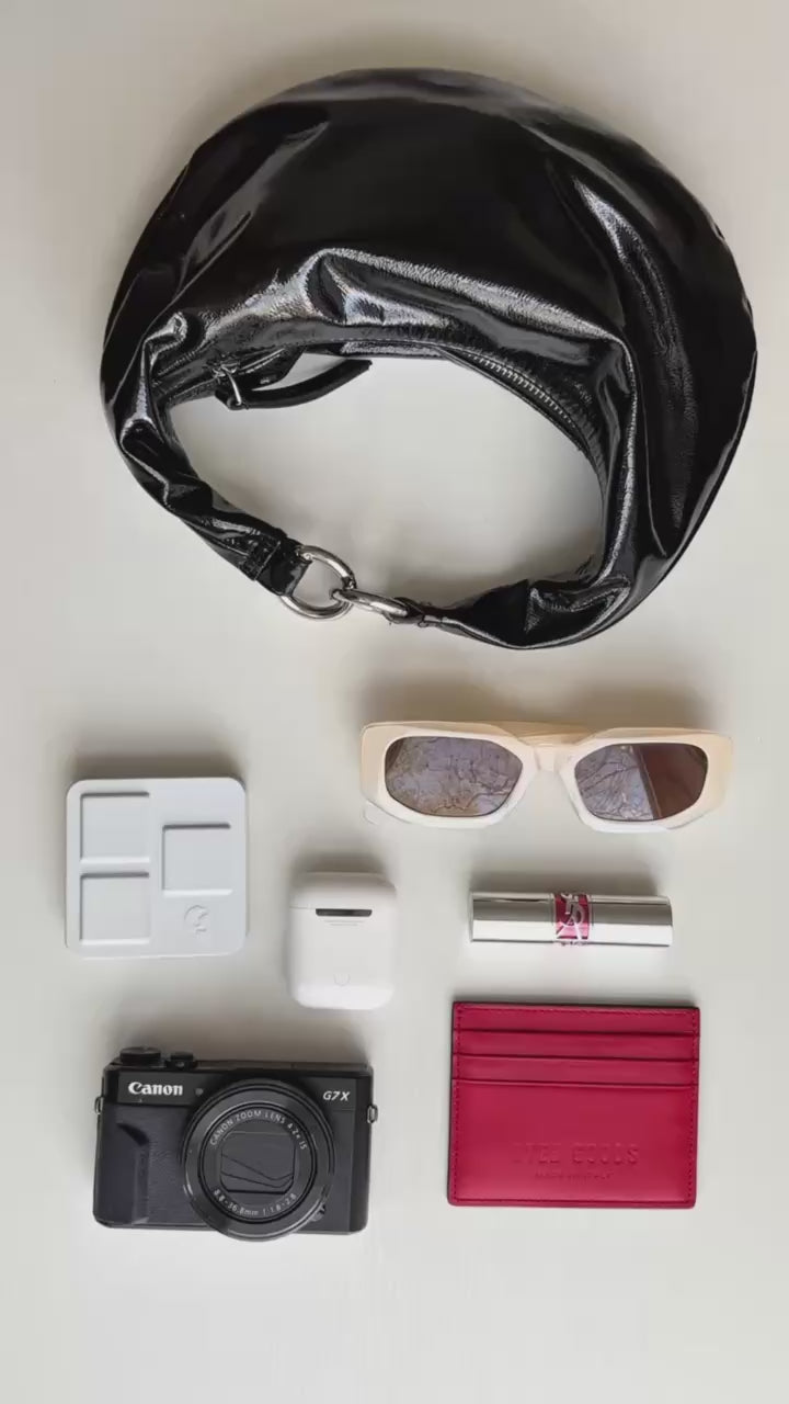 HYER GOODS Mini crescent micro ring bag black shiny patent naplak#color_black-naplak