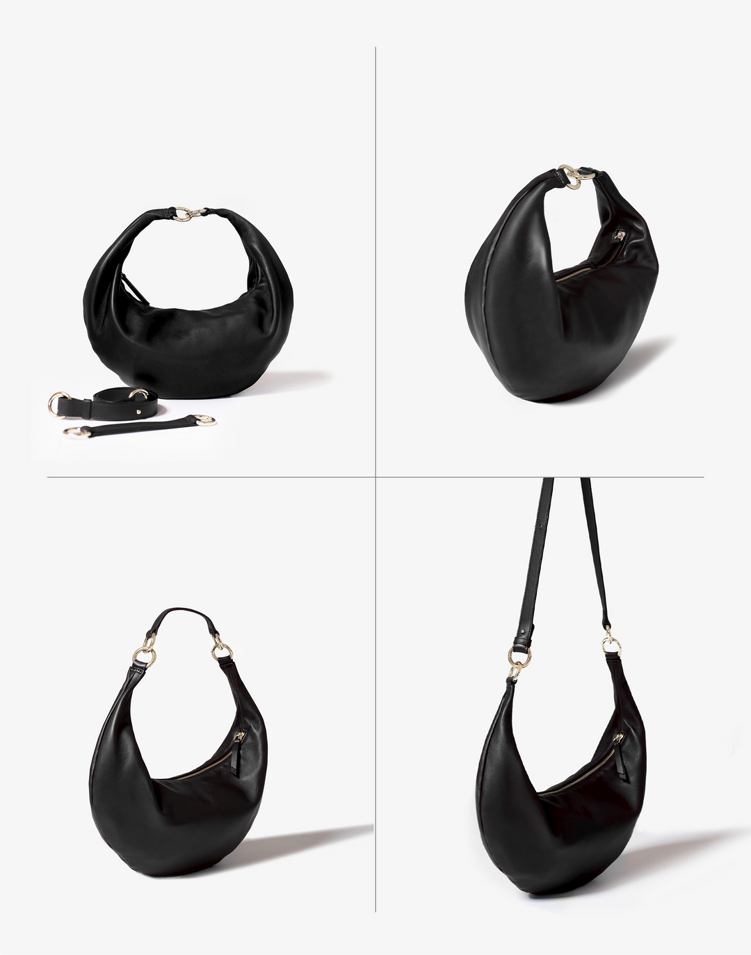 hyer goods ring bag convertible leather hobo bag#color_black-gold