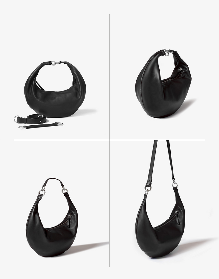 hyer goods ring bag convertible leather hobo bag#color_black-silver