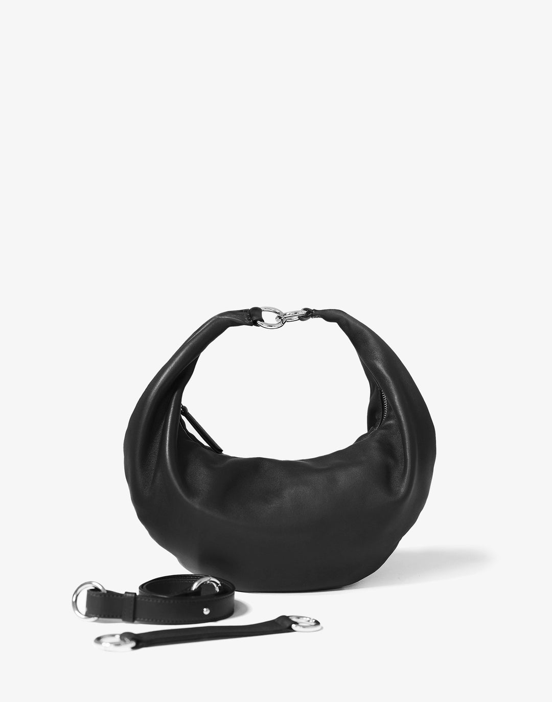 hyer goods ring bag convertible leather hobo bag#color_black-silver