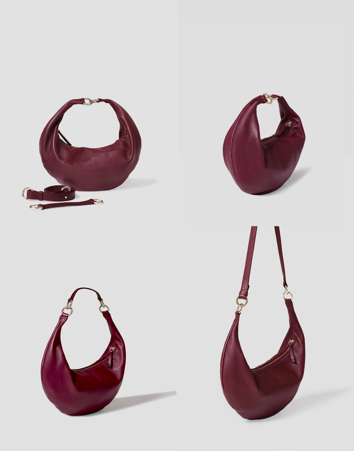 hyer goods ring bag convertible leather hobo crescent bag dark red#color_dark-cherry-red