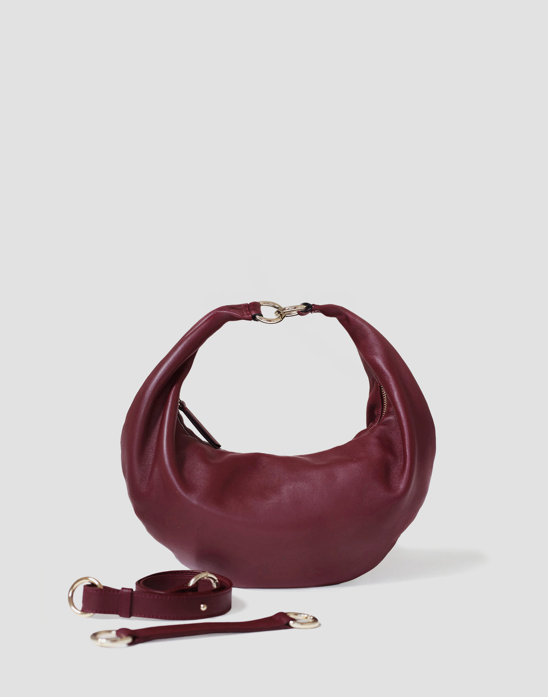 hyer goods ring bag convertible leather hobo crescent bag dark red#color_dark-cherry-red