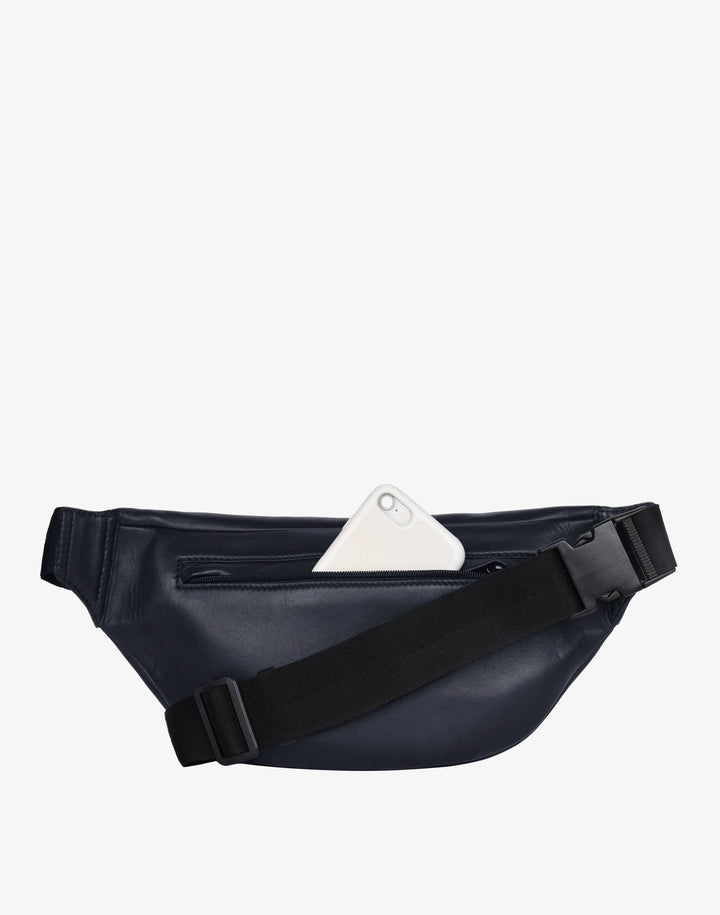 hyer goods large recycled leather fanny pack navy#color_smoky-navy
