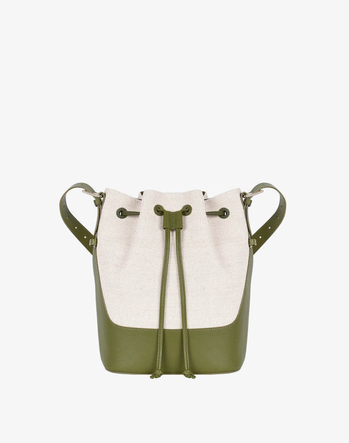 hyer goods cotton canvas cinch bucket bag natural olive #color_olive