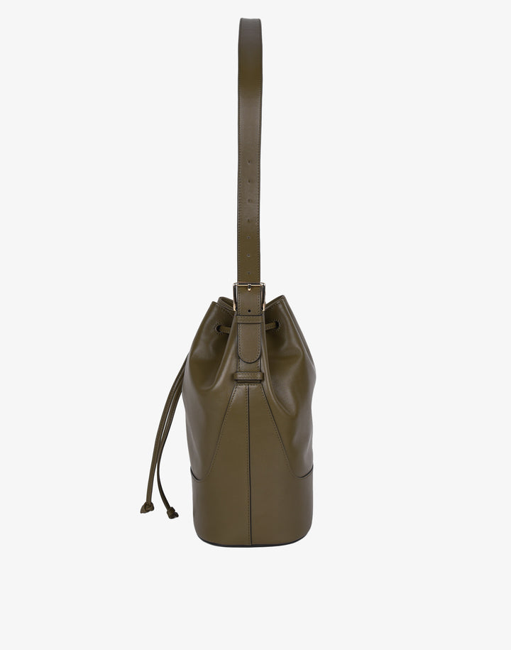 hyer goods recycled leather cinch bucket bag olive#color_olive