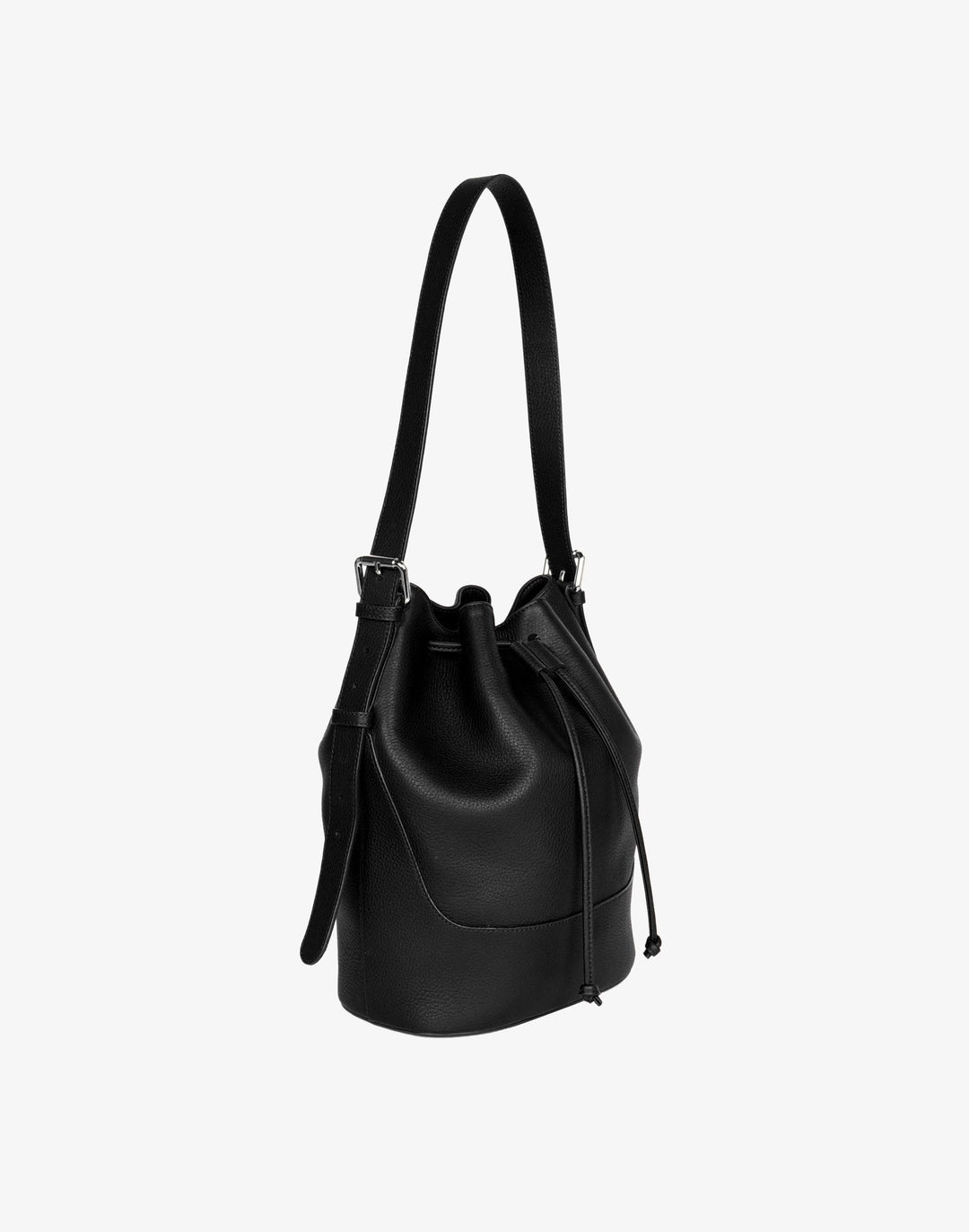 hyer goods recycled leather cinch bucket bag black#color_black