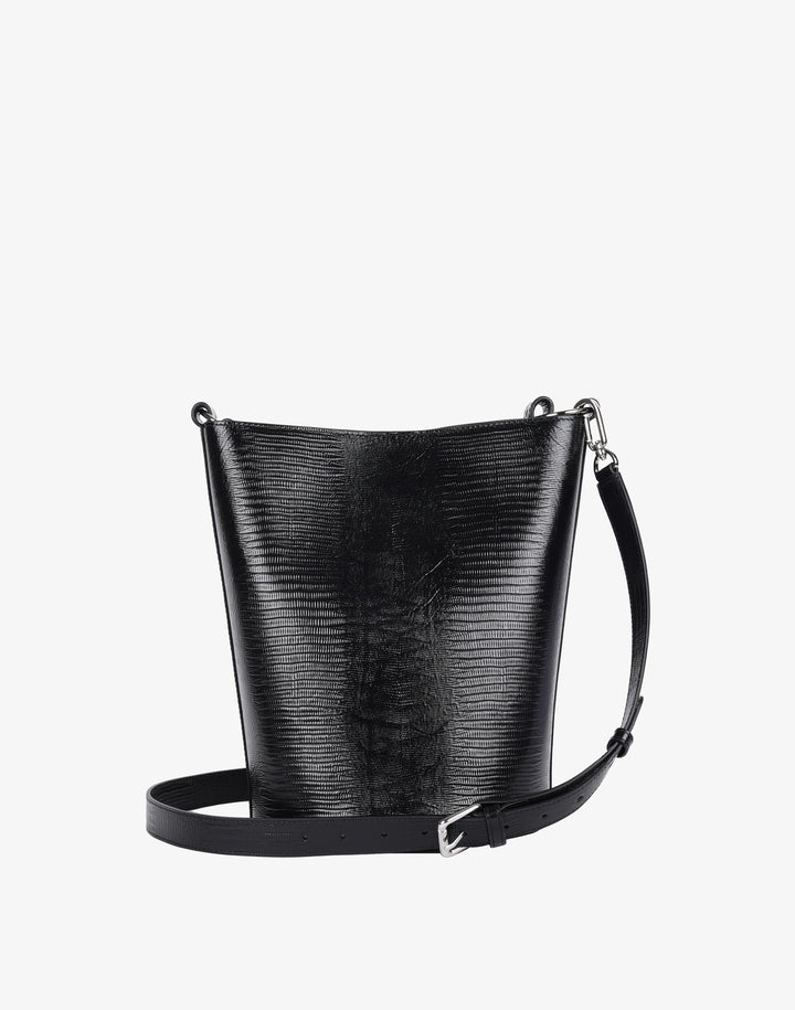 Hyer Goods_upcycled leather_Convertible Bucket Bag_Black lizard#color_black-lizard