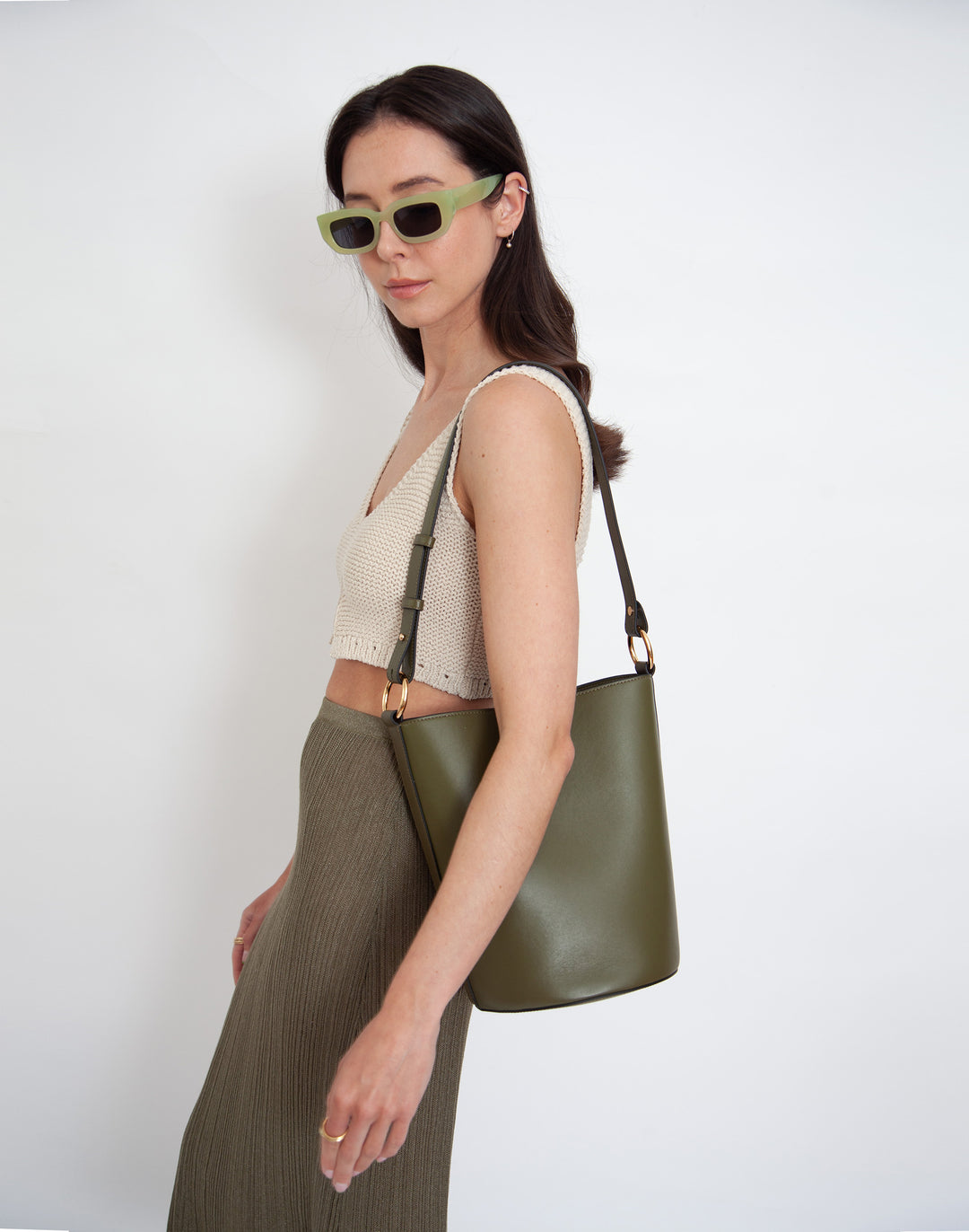 Hyer Goods_upcycled leather_Convertible Bucket Bag_olive#color_olive