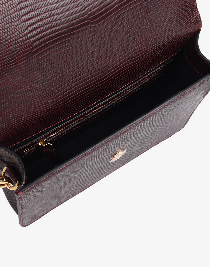 hyer goods recycled leather crossbody satchel bag burgundy wine embossed lizard #color_wine-lizard