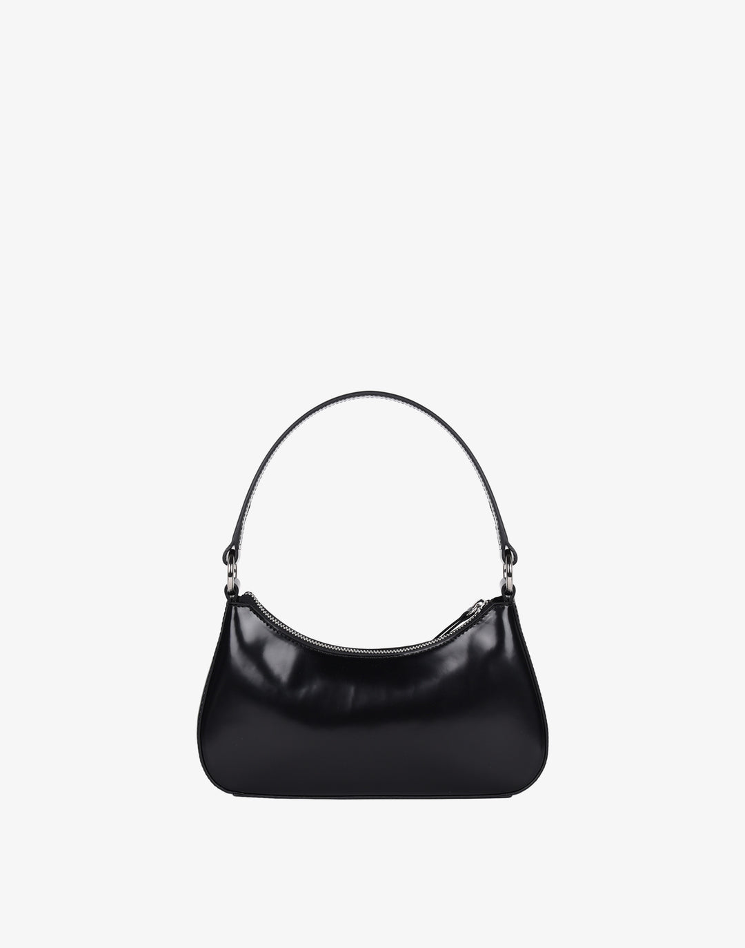 recycled genuine leather mini shoulder bag baguette bag black patent#color_semi-glazed-black