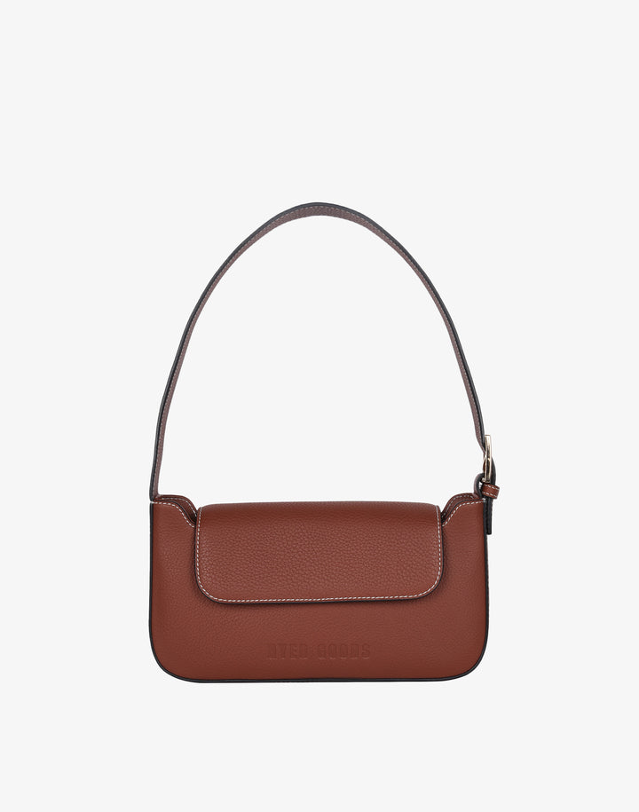 hyer goods 90s baguette shoulder bag with buckle tan brown#color_saddle-brown