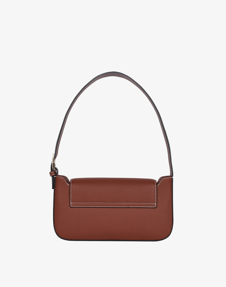 hyer goods 90s baguette shoulder bag with buckle tan brown#color_saddle-broan