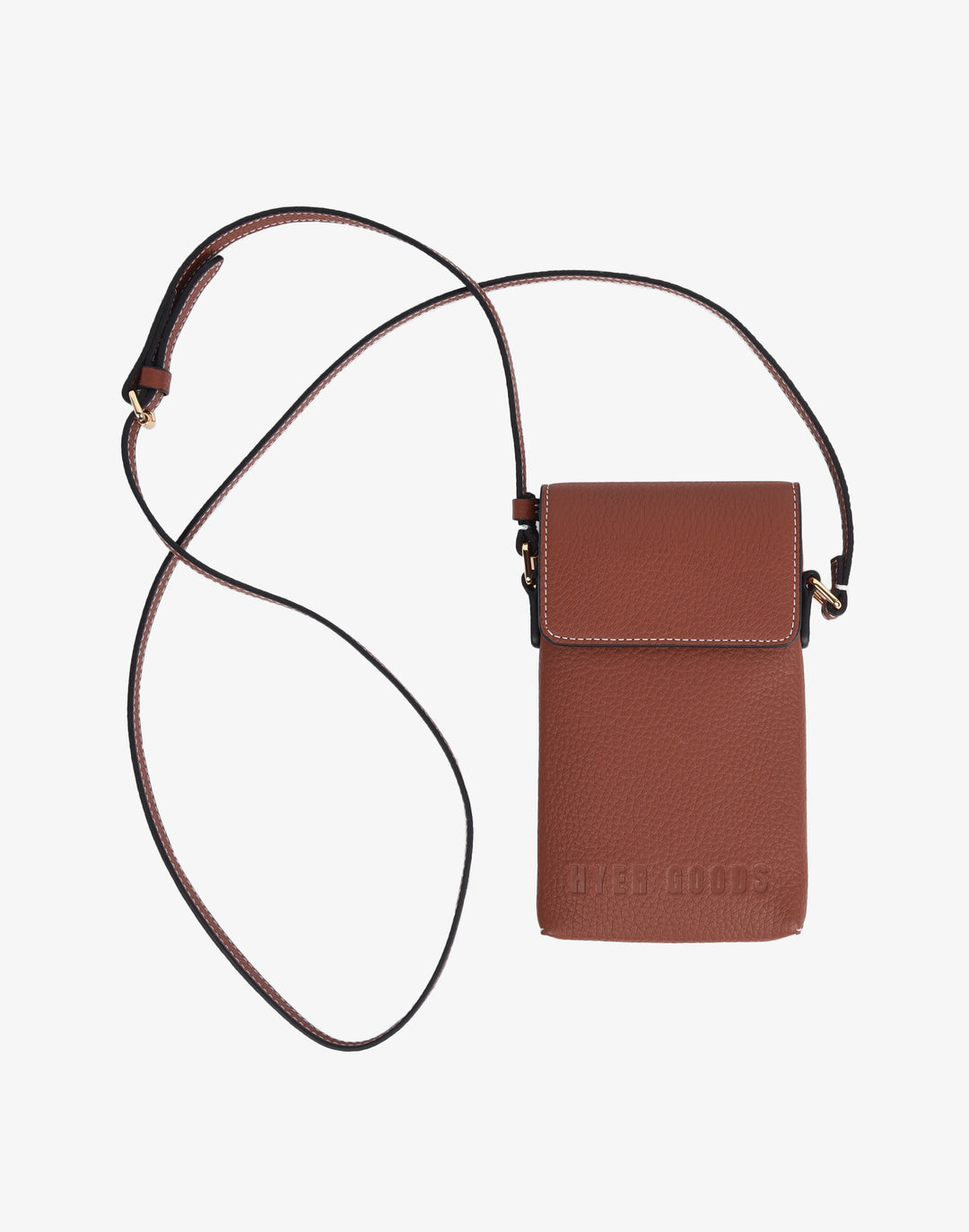 hyer goods recycled leather phone sling bag saddle brown tan#color_saddle-brown