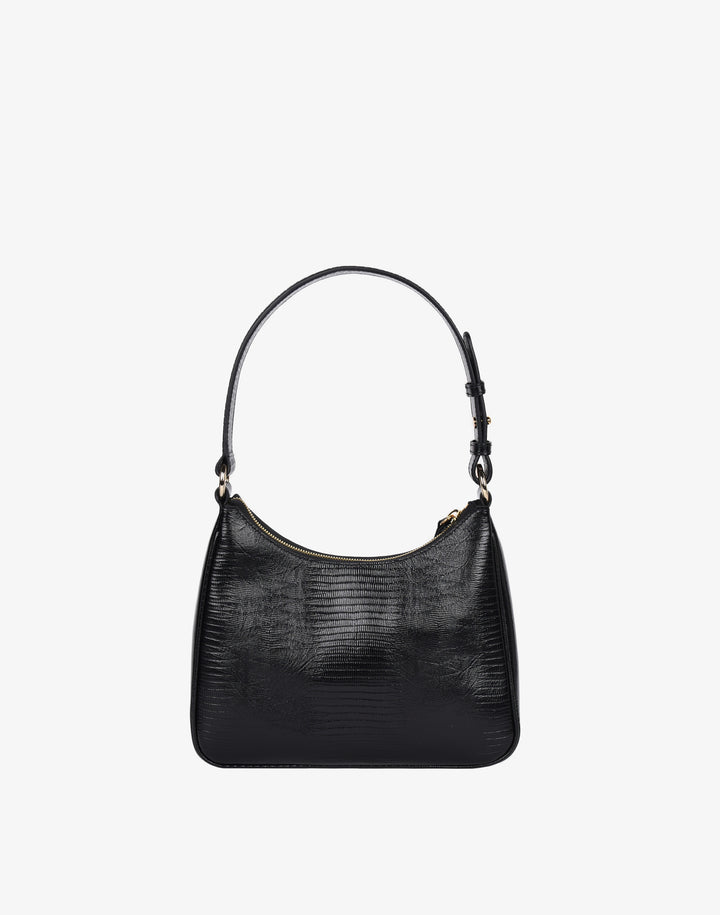 recycled genuine leather everyday shoulder bag  black embossed lizard#color_black-lizard