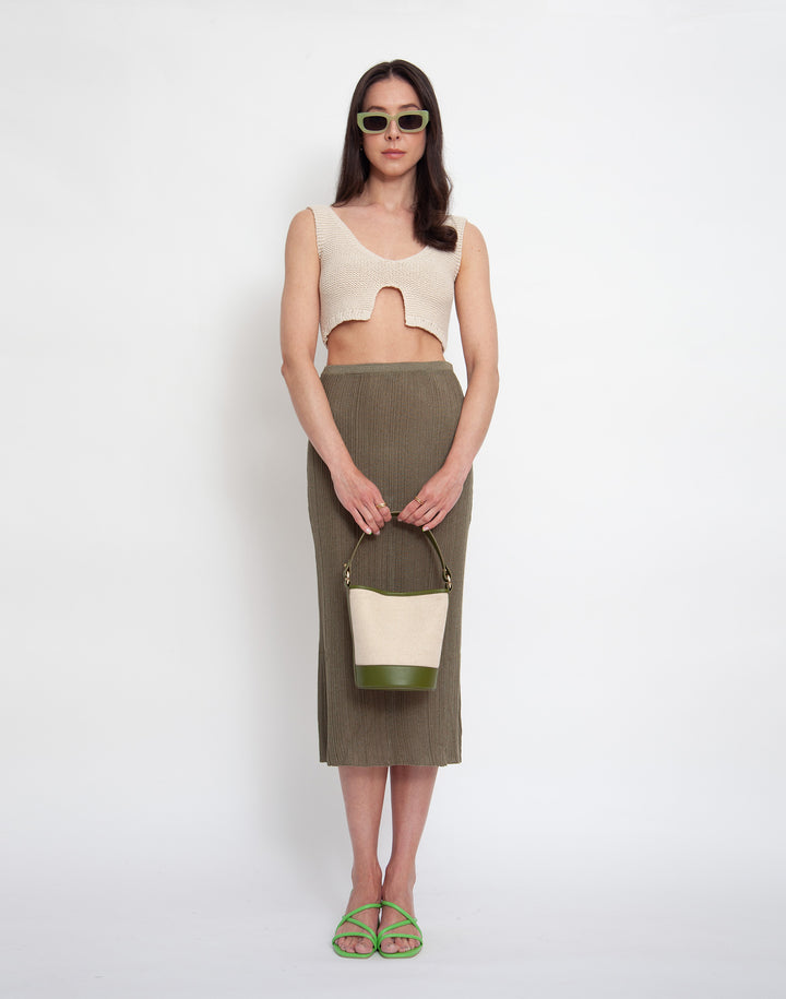 hyer goods summer cotton canvas mini bucket bag natural olive#color_linen-olive