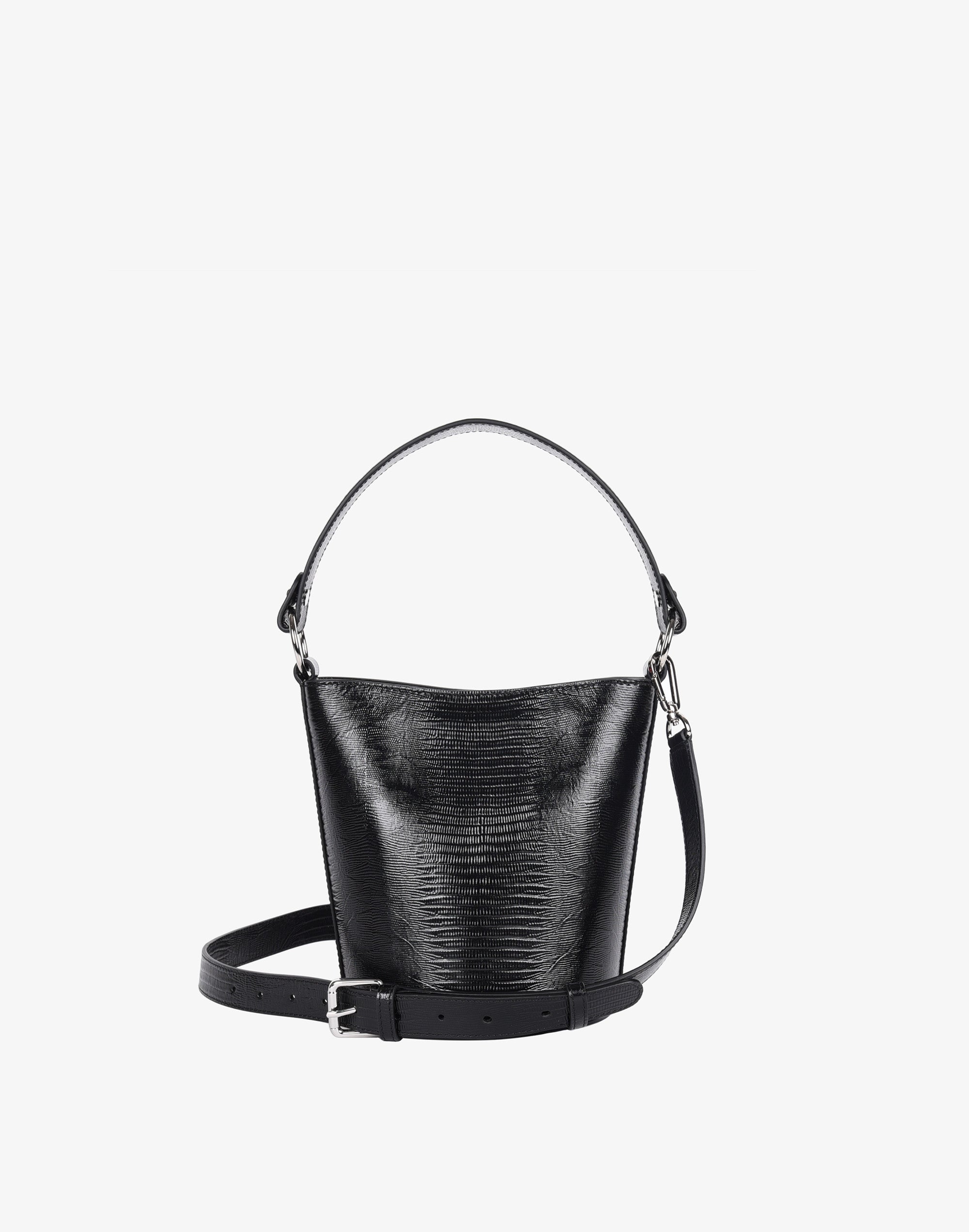 Black croc bucket bag hot sale