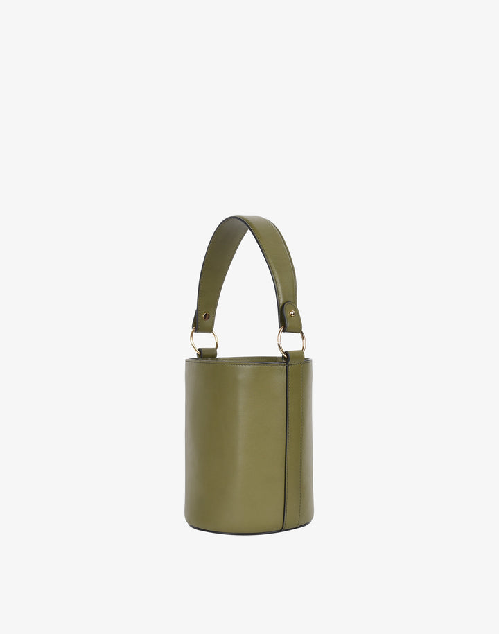 hyer goods recycled leather mini bucket bag olive green#color_olive
