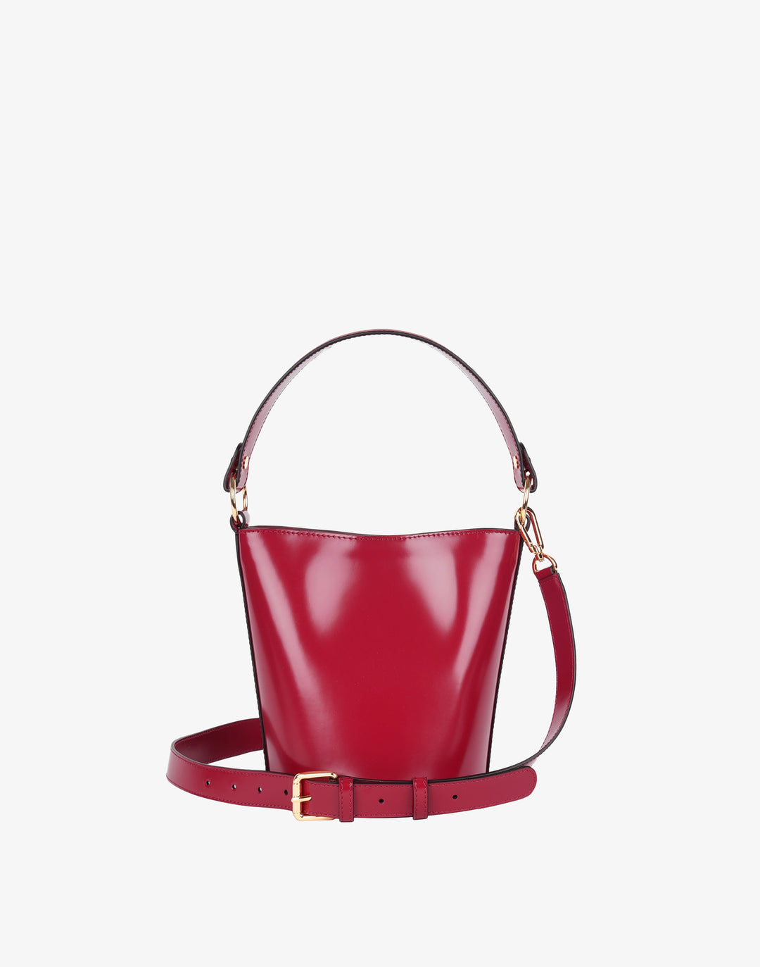 hyer goods recycled leather mini bucket bag olive glazed red#color_glazed-red