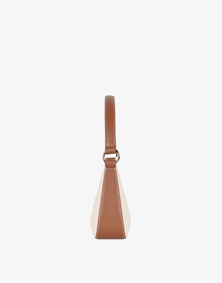 hyer goods cotton canvas mini shoulder bag natural with tan saddle brown leather trim#color_canvas