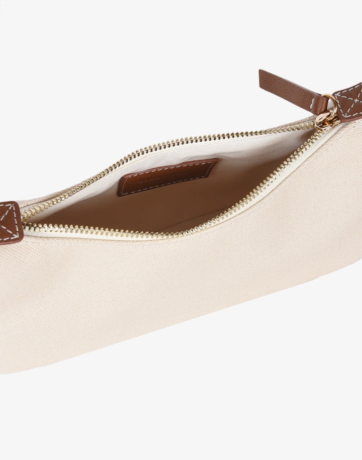 hyer goods cotton canvas mini shoulder bag natural with tan saddle brown leather trim#color_canvas