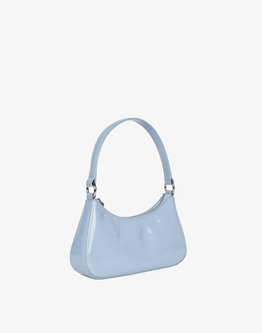 recycled genuine leather mini shoulder bag cornflower sky blue patent#color_sky-blue-patent
