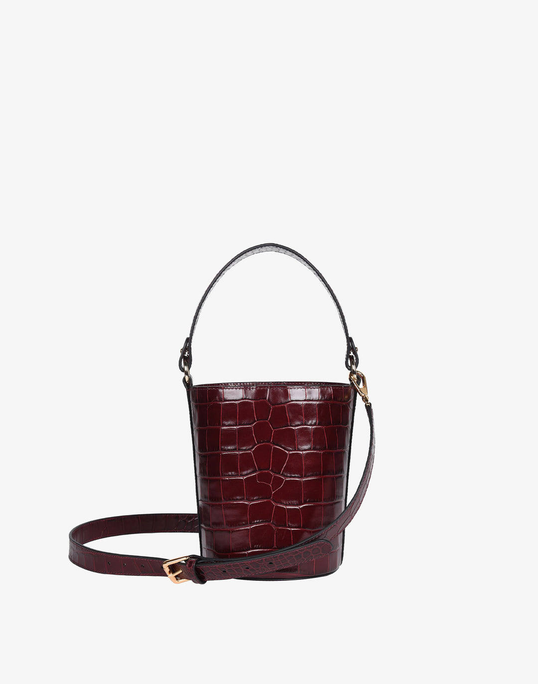 Burgundy croco-like leather handbag