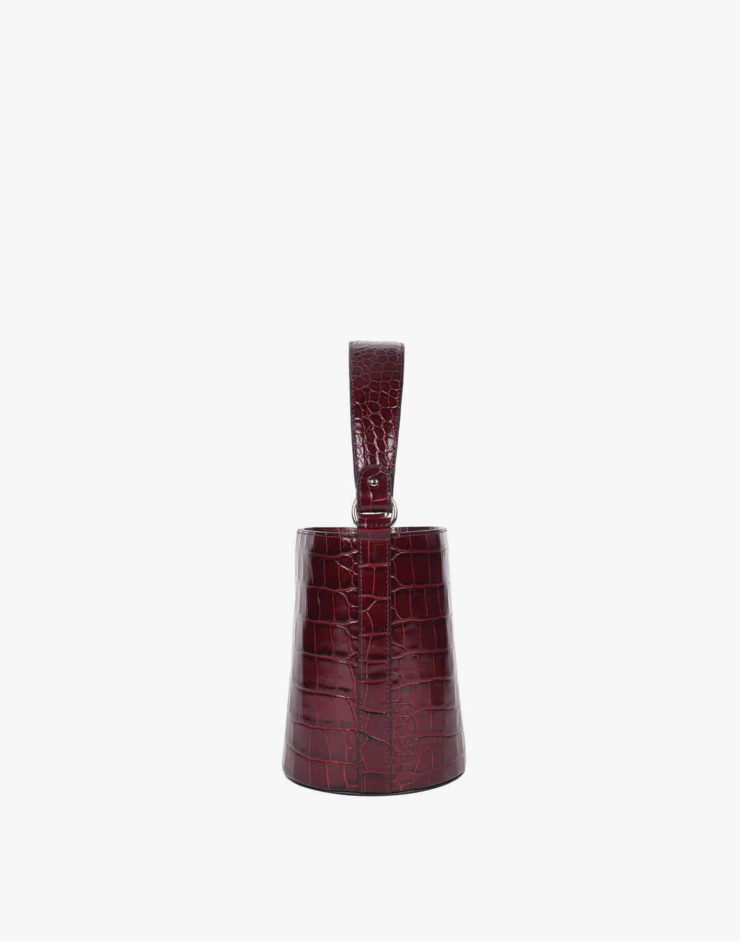 hyer goods recycled leather mini bucket bag burgundy croco#color_burgundy-croco