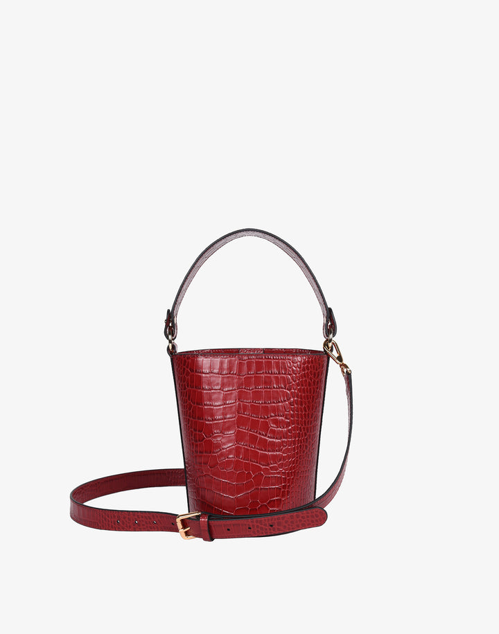 hyer goods recycled leather mini bucket bag red croco#color_red-croco